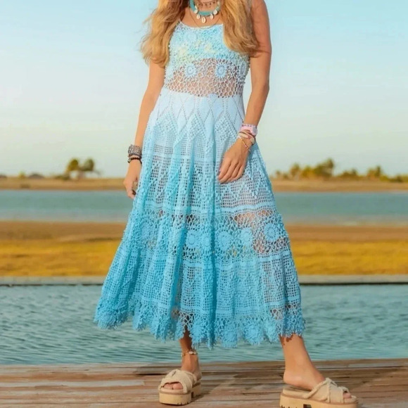 Alix Blue Crotchet Scoop Neck Maxi Dress - Picture 9 of 11